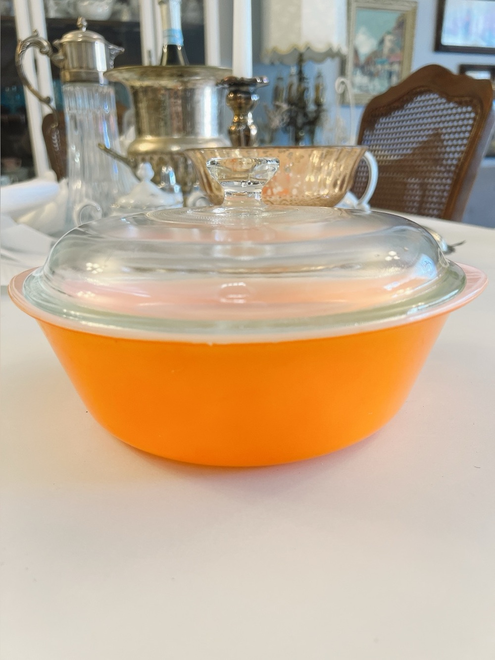 Vintage Orange Glasbake Bowl w Lid